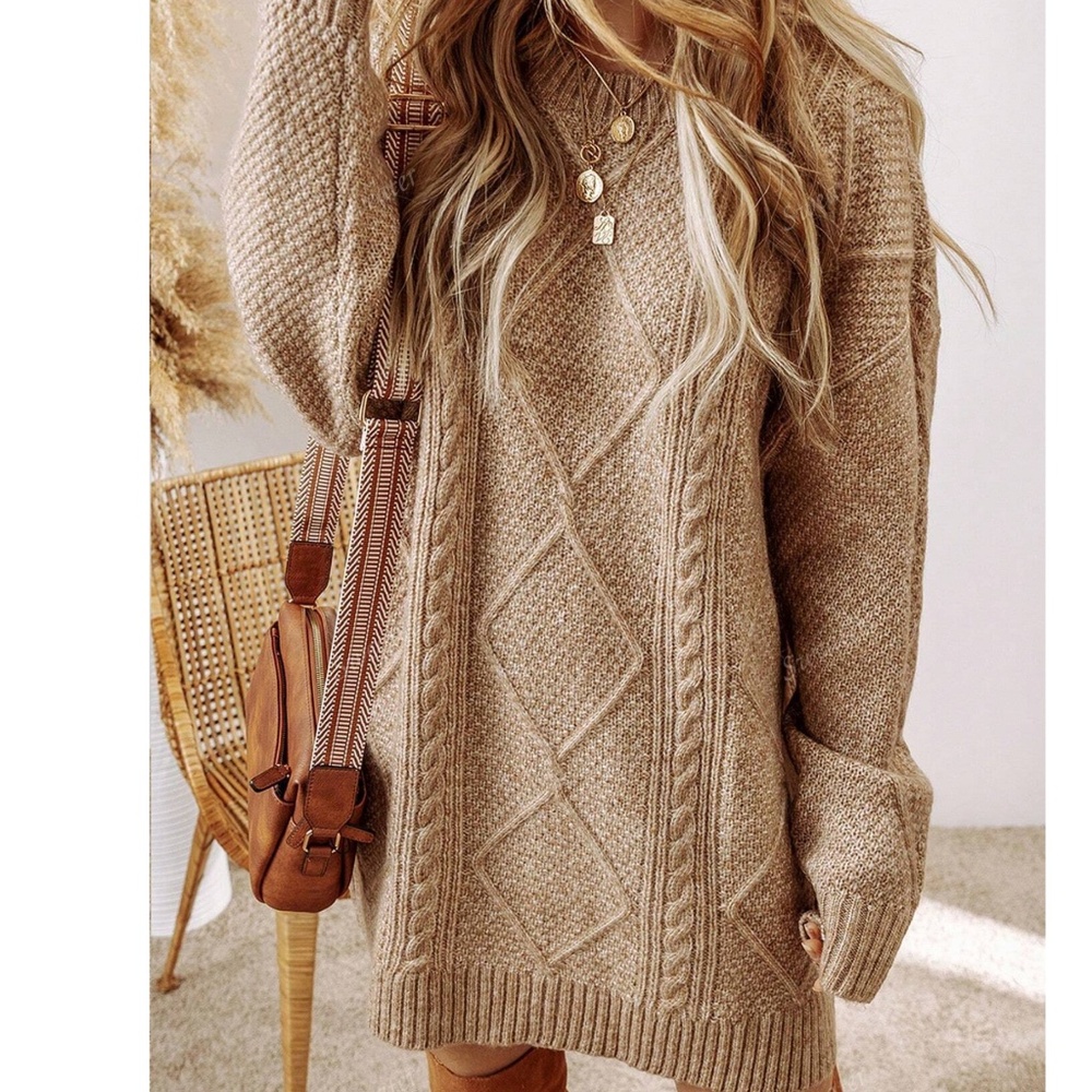 Cozy Solid Cable Knit Oversized Sweater Dress - Picture 6 of 9